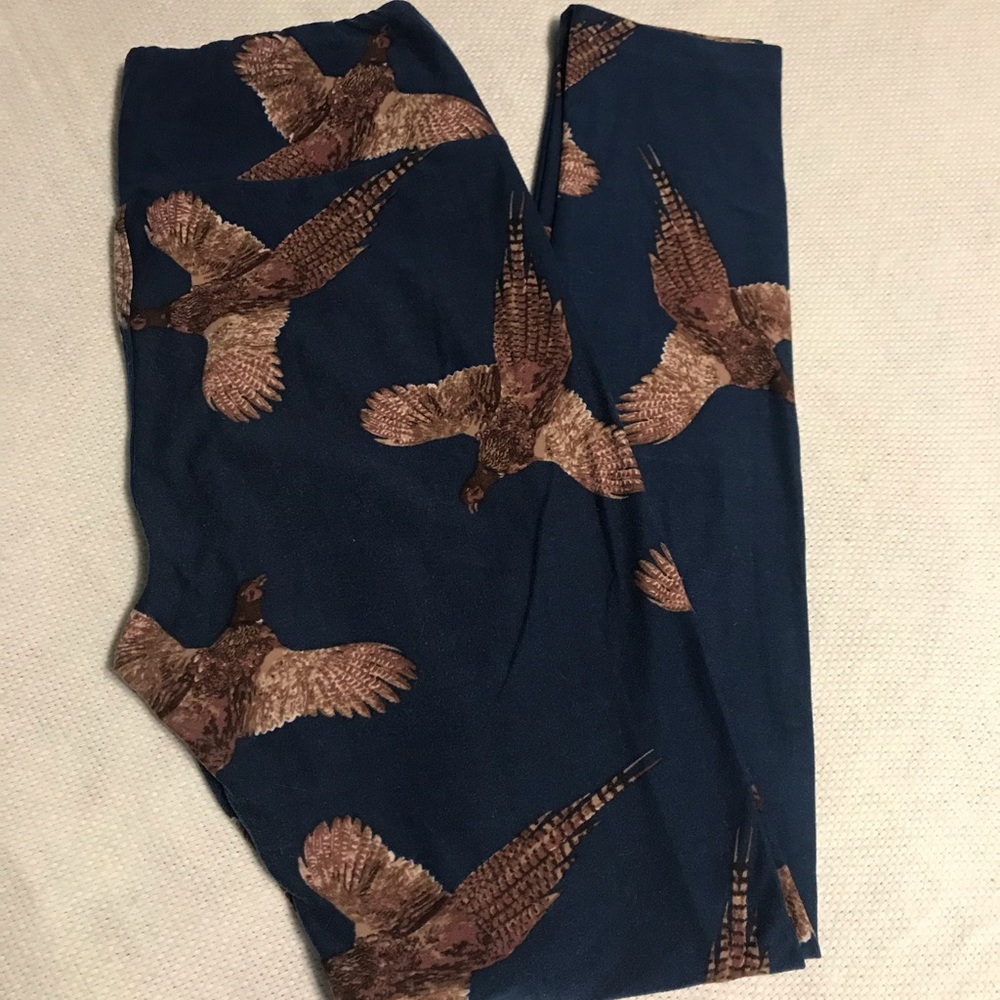 Teal LuLaRoe Pheasant Leggings OS